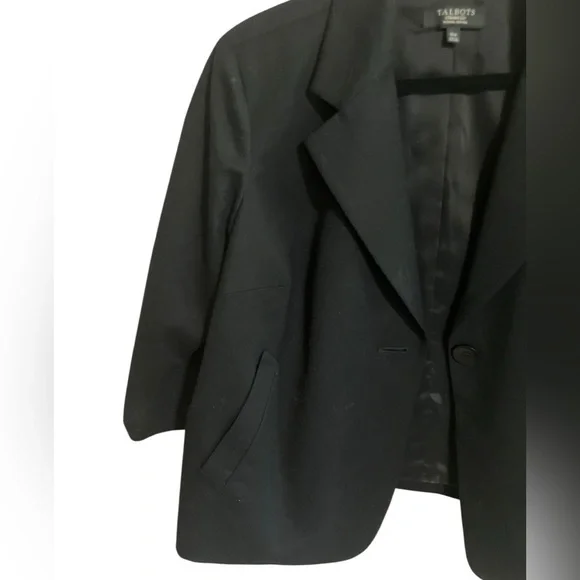 TALBOTS Elegant Career 99% Black Wool One Button Blazer Jacket Plus 16 Petite - Picture 5 of 12